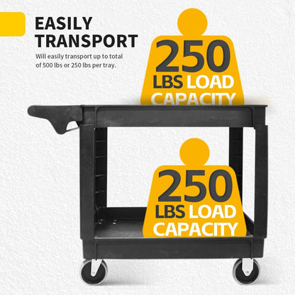 80855 500-Lb Utility Service PP Cart with Two Trays and Wheels 30 Inch X 16 Inch Overall Dimensions