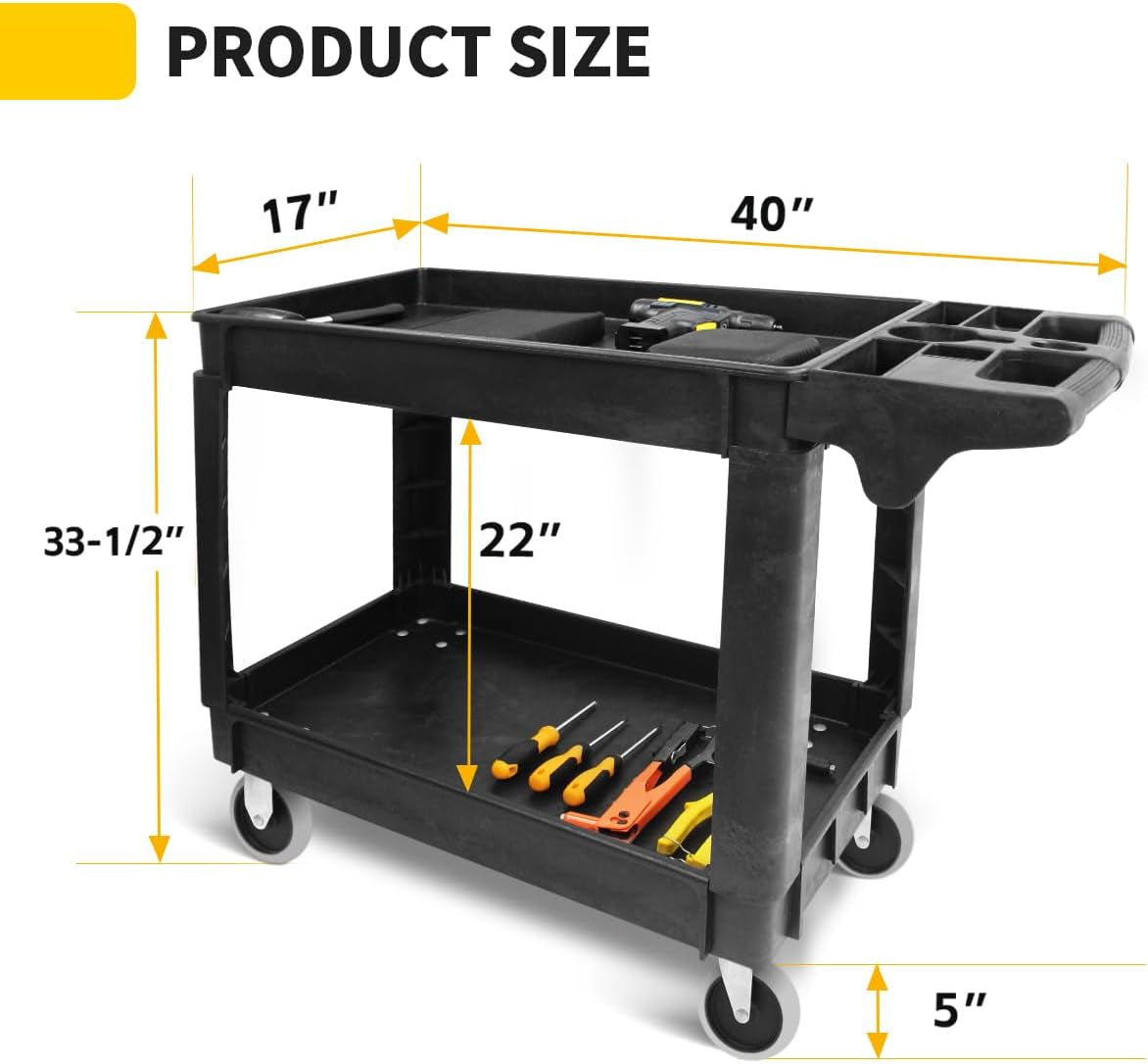 80855 500-Lb Utility Service PP Cart with Two Trays and Wheels 30 Inch X 16 Inch Overall Dimensions